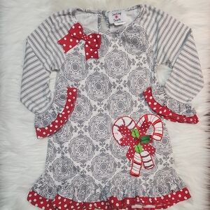 Festive Gray & Red Candy Cane Dress - Brand: Counting Daises - Girls Size: 6